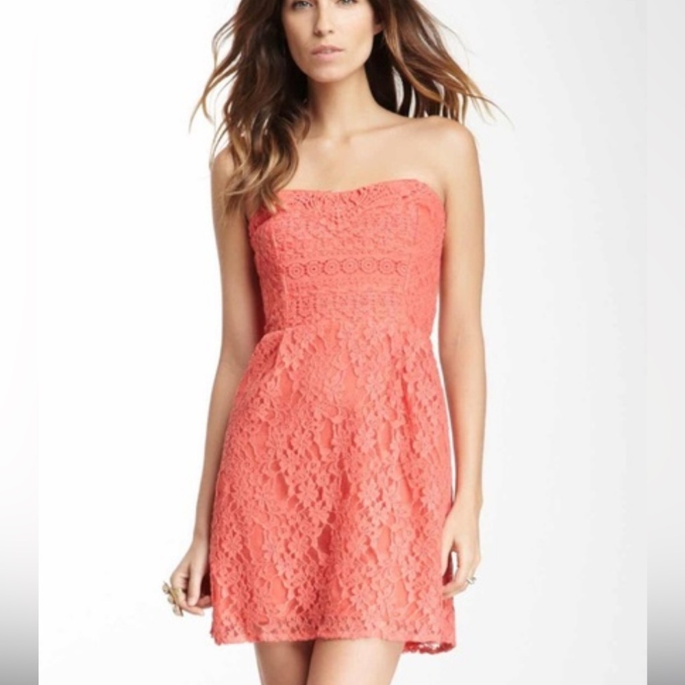 Free People Elegant Coral Lace Dress